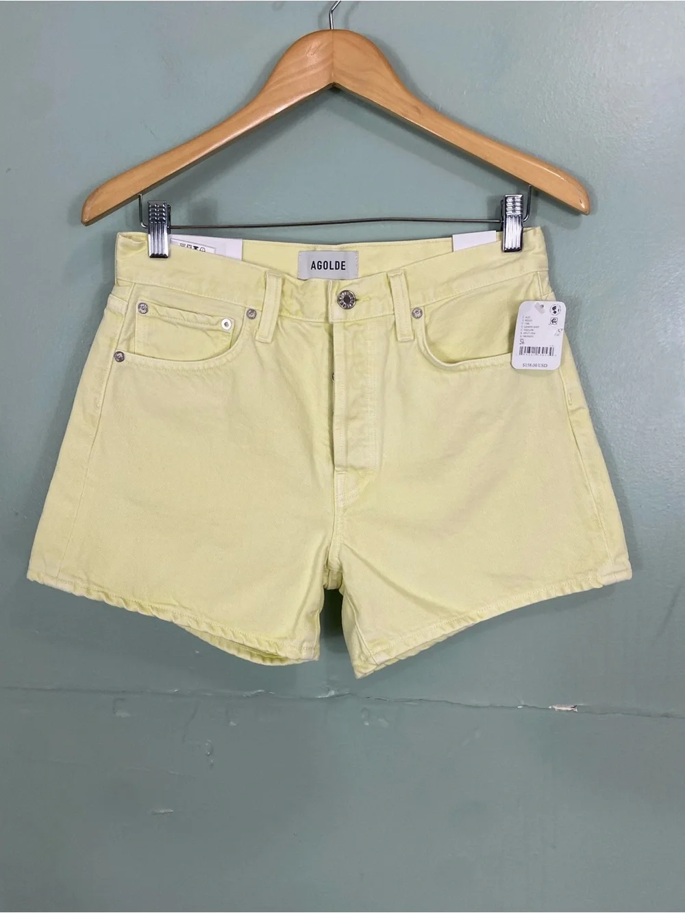 Agolde Long Parker Short Jean Denim Size 26 Loose Fit Lemon Zest Yellow Pastel